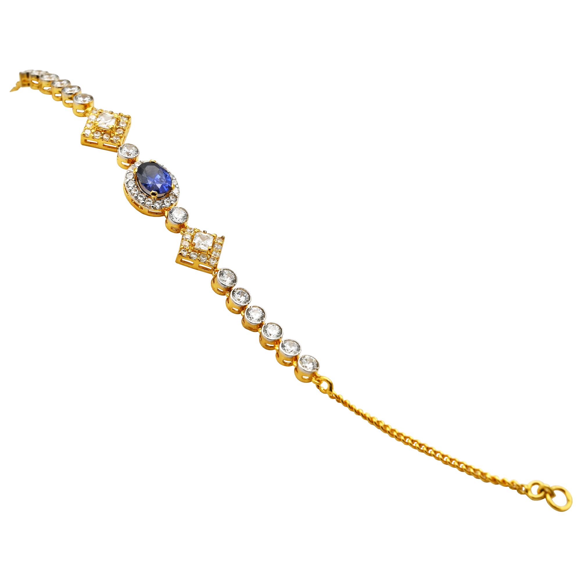 Gold plated loose bracelet with zircon and blue stone