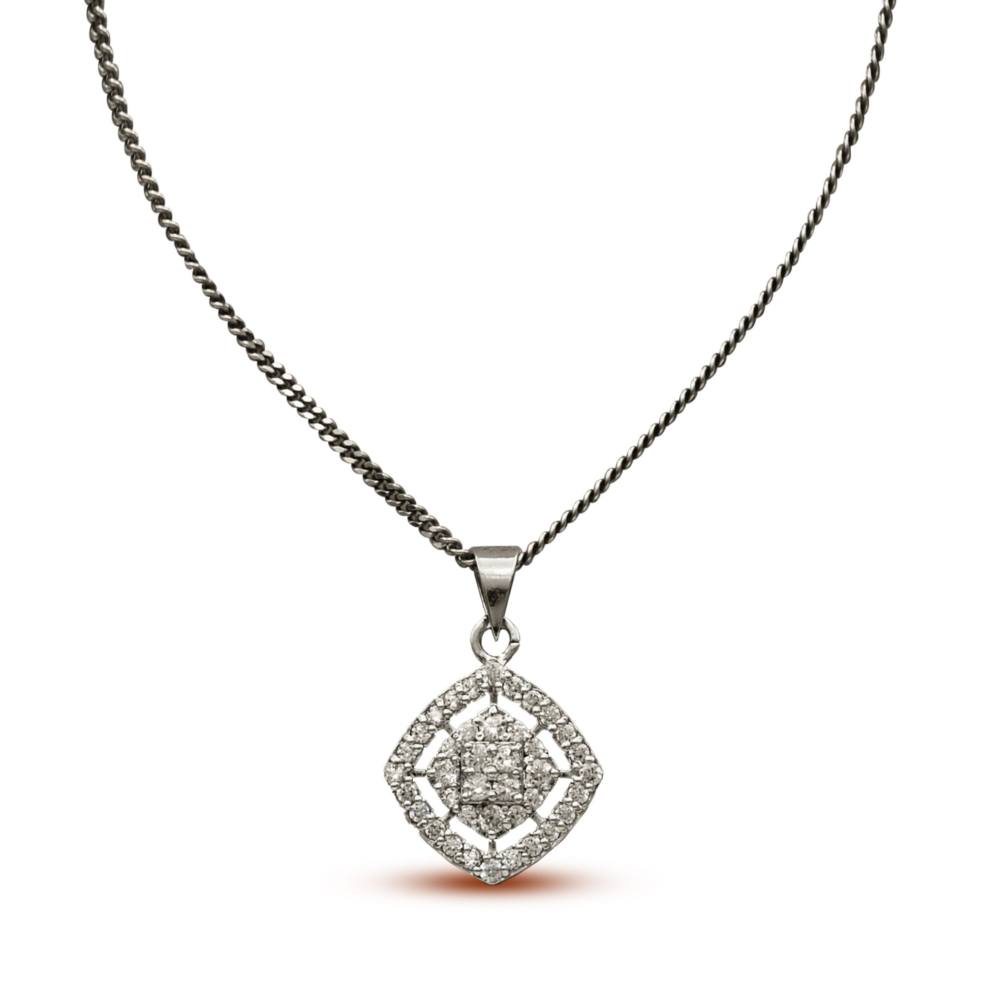 Dazzling Pendant With White Zircons in 925 Silver With Rhodium Plating